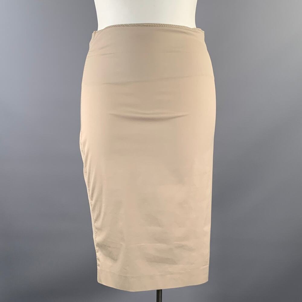 GUCCI Size L Khaki Cotton Blend Fitted Below Knee Skirt